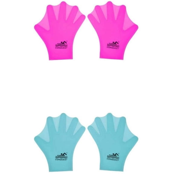 - Swimming Webbed Gloves 2 Pairs Silicone Full Finger Fin Hand Paddle Swim Flippers - Increase Hand Resistance by 50%, Soft & Comfortable for Diving or Swimming - Pink+Blue,