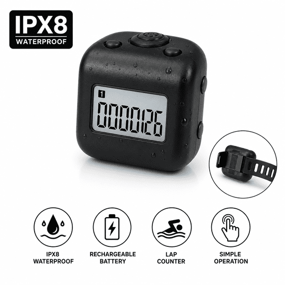Swimming counter IPX8 waterproof, rechargeable for lap counting fitness