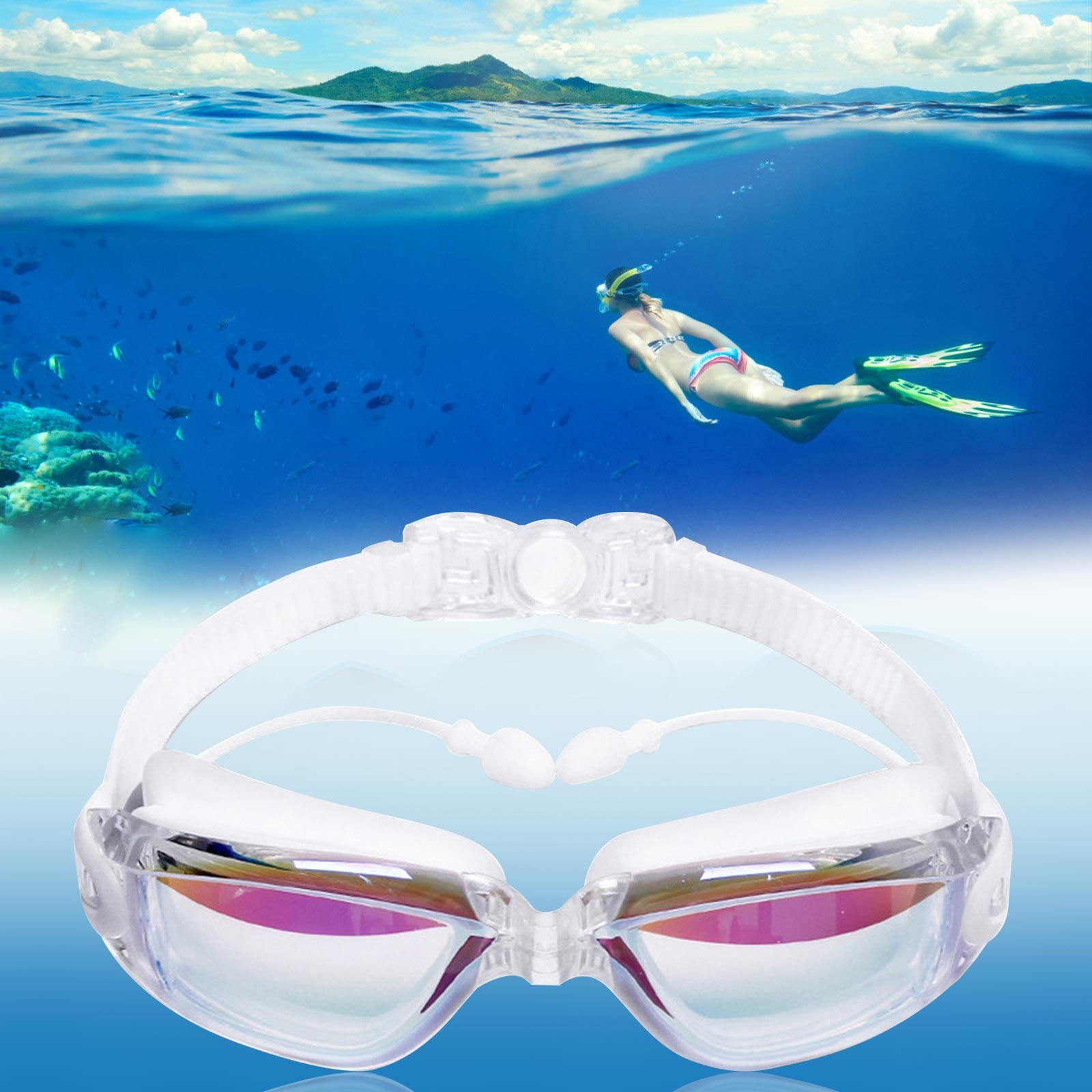 Swimming goggles, highdefinition and fog, large frame electroplated for men and women, adult