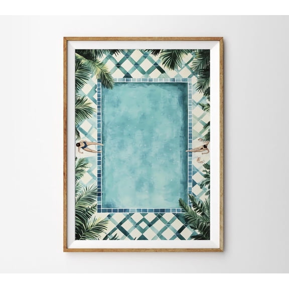 Swimming pool art print, summer retro pool wall art Unframed Paper Print