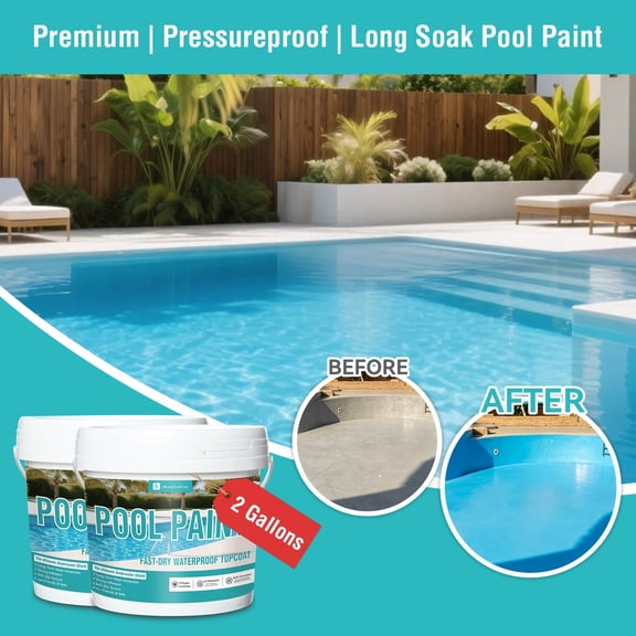 Swimming pool paint (Blue 2 Gallon Epoxy Resin Concrete Pool Paint, Quick-drying Waterproof CoatingSuitable for Cement, Putty, Latex Paint, Walls, Floors, Outdoor Pools, Fish Ponds
