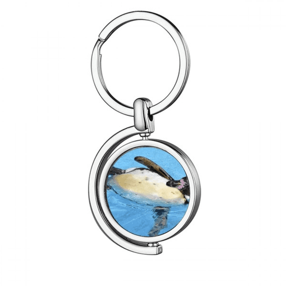 Swimng Antarctic Penguin Science Nature Picture Rotating Keychain Metal Keyring Holder