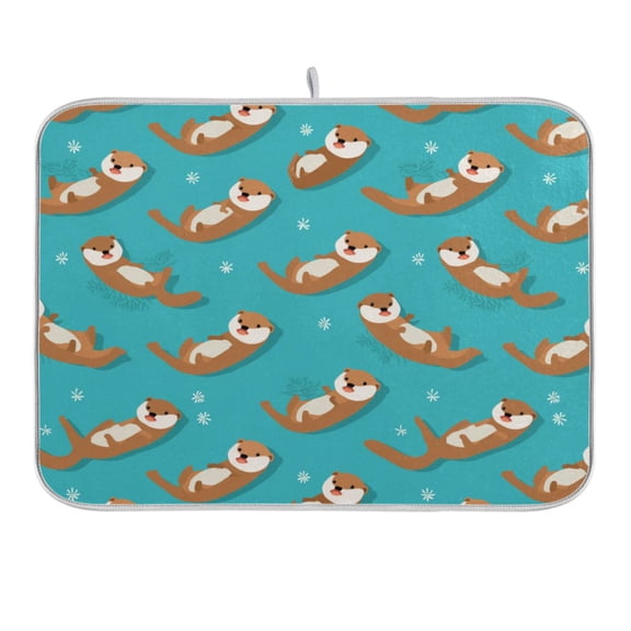 Swims Sea Otter Dish Drying Mat 16x18 Absorbent Microfiber Draining Rack Pad for Kitchen Counter Sink
