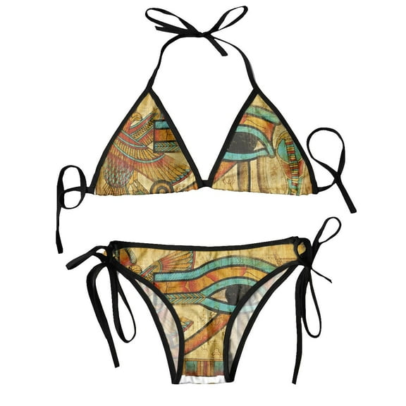 Swimsuit Ancient Egyptian Papyrus Mujer Women Swimwear Summer Beachwear Bathing Bikinis Sets