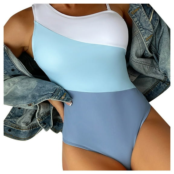 Swimsuit Bathing Suit V Neck High Support Sculpting Swimwear Light Blue Plus Size Swimsuit For Women