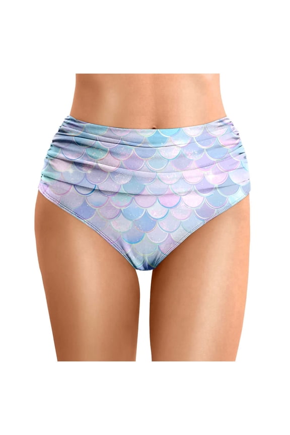 Swimsuit Bottoms For Women High Waisted Bikini Bottoms Floral Print Bathing Suit Bottom Light Blue L