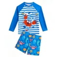 thumbnail image 1 of Swimsuit Boys Two Piece Crab Cartoon Print Long Sleeve Top And Shorts Set Swimwear High Waisted Swim Trunks Bathing Suit Blue Size 5-6 Y, 1 of 5