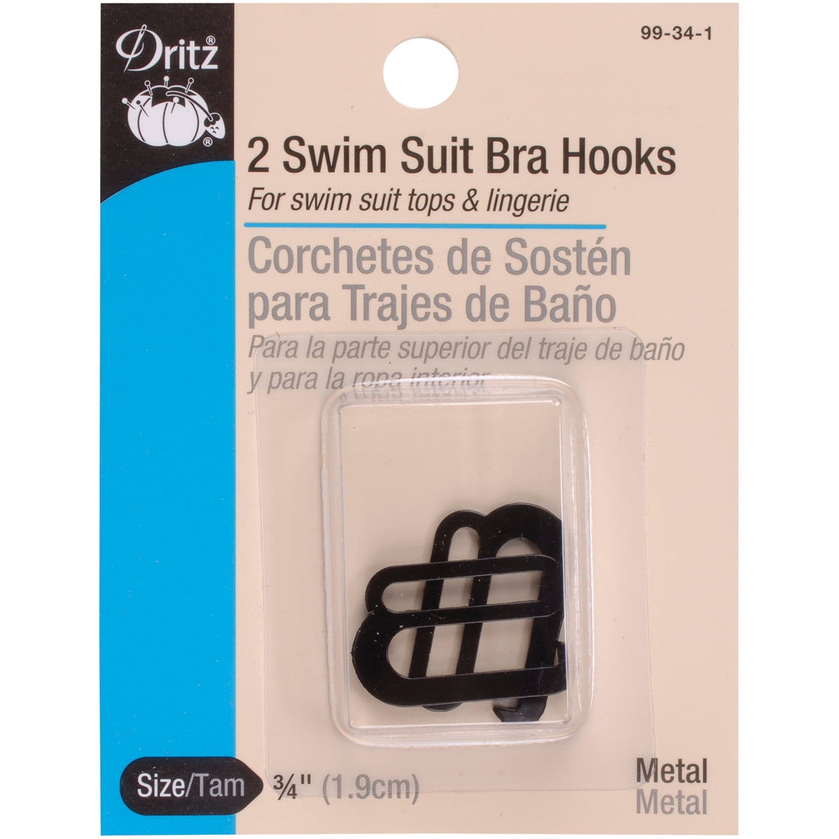 Swimsuit Bra Hook 3/4 Wide 2/Pkg-Black