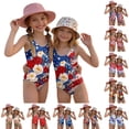 thumbnail image 1 of Swimsuit for Child Girls Size 7-8 One Piece Swimsuit Summer Patriotic American Flag Floral Print Swimsuits Swimming Sleeveless Beach Vacation Freedom Cute Bathing Suits Royal Blue 7-8 Years, 1 of 7