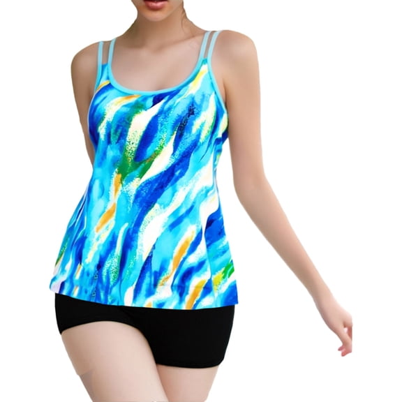 Swimsuit 4.00 Women's Ruched Crewneck Tankini Set Two Pieces Ruched Plus Size Dressy Casual Suimsuit with Boys Shorts