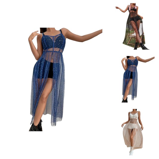 Swimsuit Cover Up Resort Swim Cover Up Swimwears Cover Ups Star Mesh Bikini Cover Up Dress with Celestial Pattern for Beachwear and Resort Wear Sheer Slim Fit Beach Cover Up