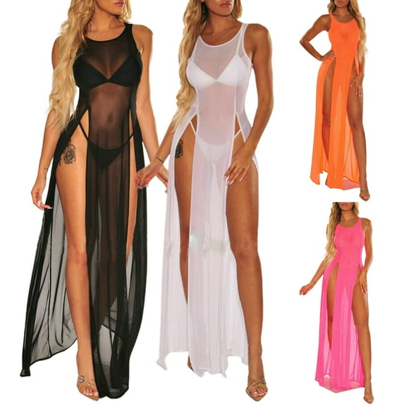 Swimsuit Cover Up Breathable See-through Mesh Solid Color Beach Cover Up for Swimming Pool