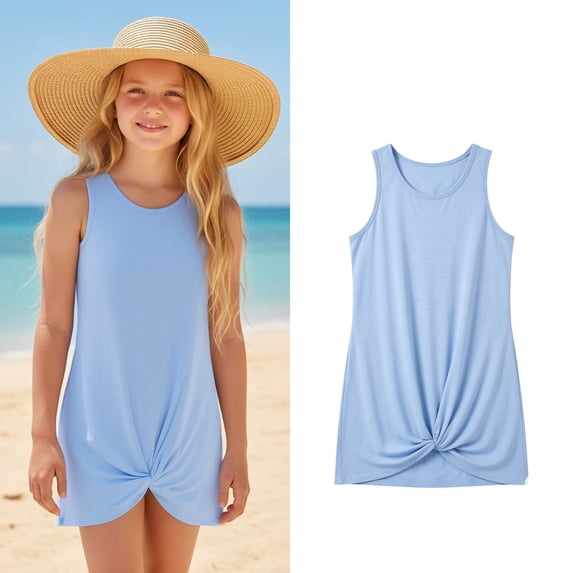 Swimsuit Cover Up Girls Casual Sleeveless Twist Front Girls Swim Dresses 5-6 Years Bathing Suit Girl