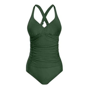 Swimsuit Cover Up Tummy Control Swimwear Women's Cutout One Piece Swimsuit One Shoulder Swimwear Ribbed Monokini Bathing SuitsGreenL