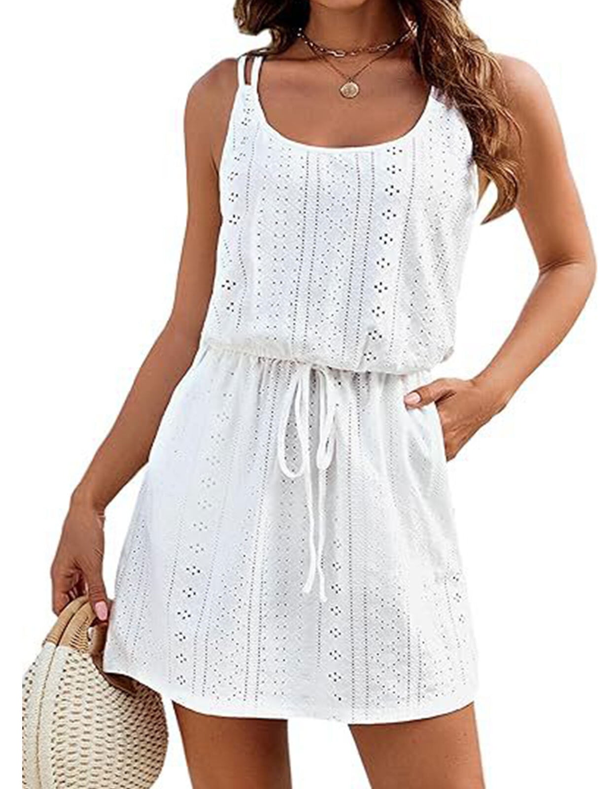 WDIRARA Women's Wrap Maxi Dress - Flared Hem, High Waisted, Spaghetti Strap Sleeveless Cami Party Dress