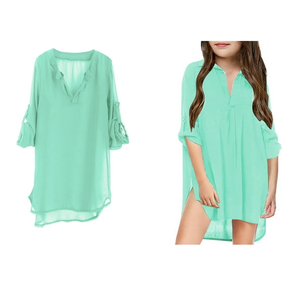 Swimsuit Cover Up for Kids V-Neck Chiffon Shirt Beach Dress Kids Girl 10-11 Years