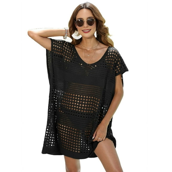 Swimsuit Cover Up for Women 2025 Crochet Bathing Suit Swimwear Mesh Knit Beach Dress Summer Black One Size