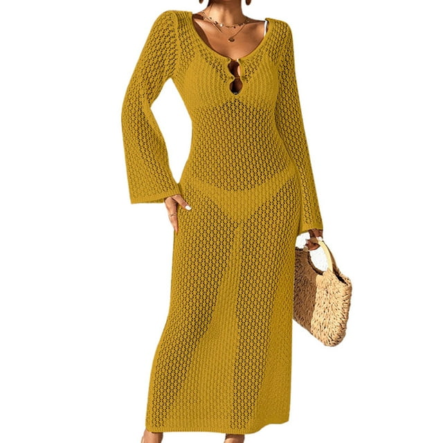 Swimsuit Cover Up for Women 2025 Maxi Length Long Sleeve Beach Cover Up