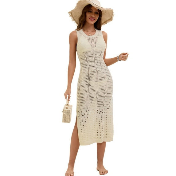 Swimsuit Cover Up for Women 2025 Summer Crochet Beach Cover Up Side Split See-Through Bathing Suit Cover Ups Shermie