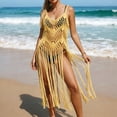 thumbnail image 1 of Swimsuit Cover Up for Women Boho Knit Openwork Beach Cover Up Tassel Hem Bikini for Summer Holiday, 1 of 4