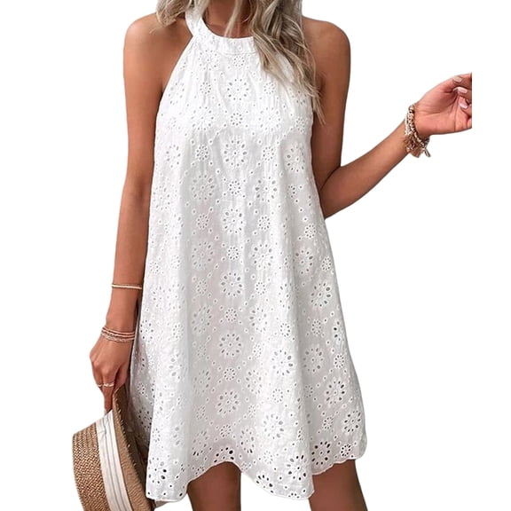 Swimsuit Cover Up for Women Crochet Hollow Out Summer Dresses for Women White S