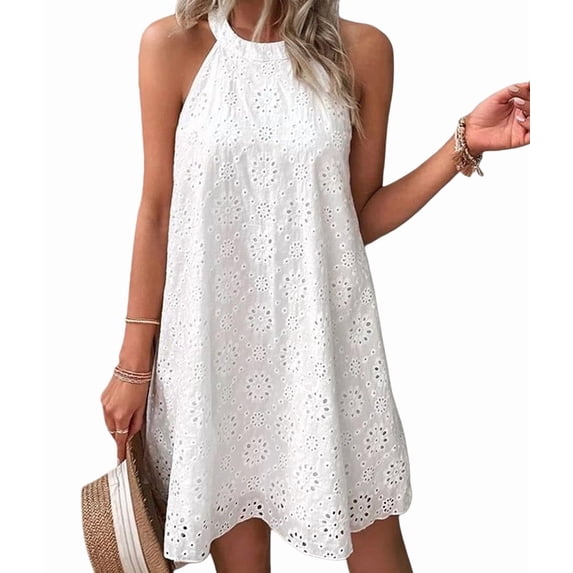Swimsuit Cover Up for Women Crochet Hollow Out Summer Dresses for Women White XXXL