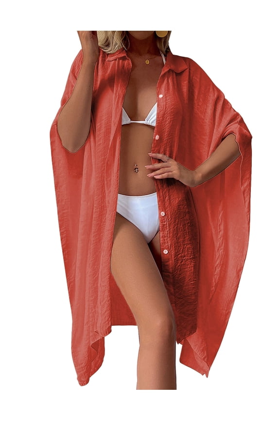 Swimsuit Cover Up for Women Plus Size Button Up Shirts Chiffon Kimono Cardigan Casual Beach Cover Ups Shermie