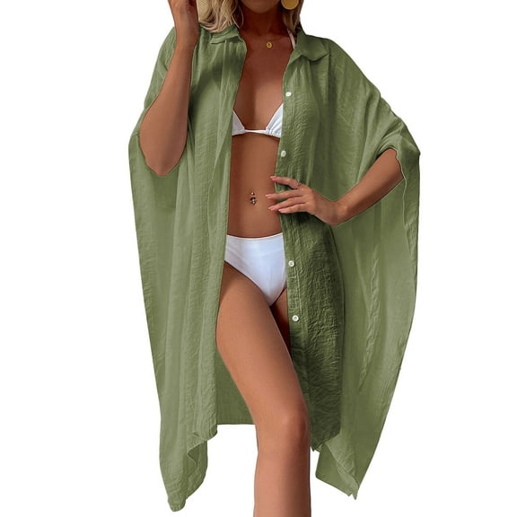 Swimsuit Cover Up for Women Plus Size Button Up Shirts Chiffon Kimono Cardigan Casual Beach Cover Ups Shermie