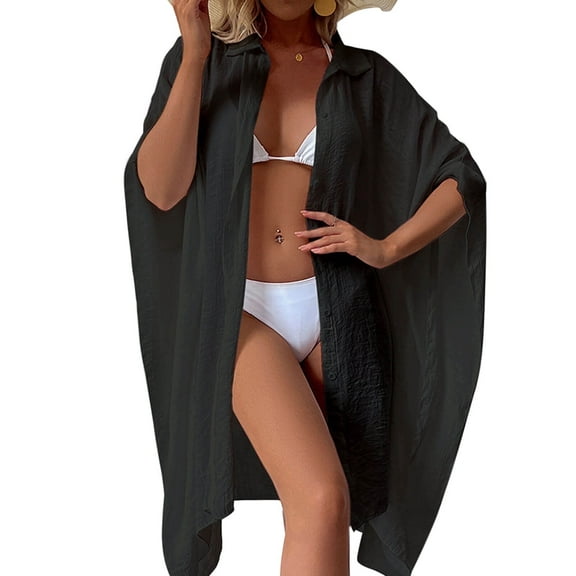 Swimsuit Cover Up for Women Plus Size Button Up Shirts Chiffon Kimono Cardigan Casual Beach Cover Ups Shermie