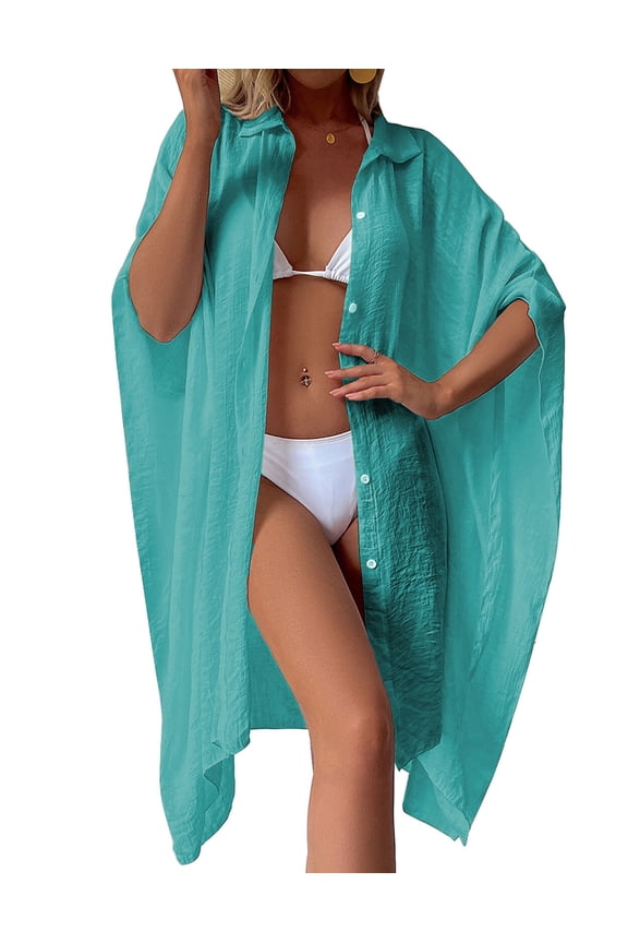 Swimsuit Cover Up for Women Plus Size Button Up Shirts Chiffon Kimono Cardigan Casual Beach Cover Ups Shermie