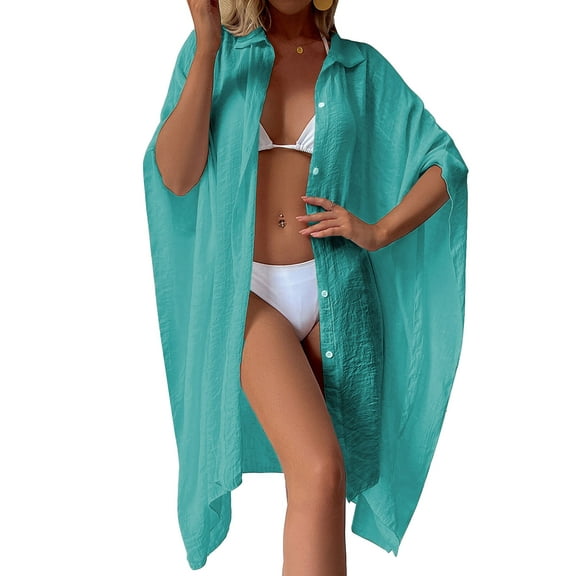 Swimsuit Cover Up for Women Plus Size Button Up Shirts Chiffon Kimono Cardigan Casual Beach Cover Ups Shermie