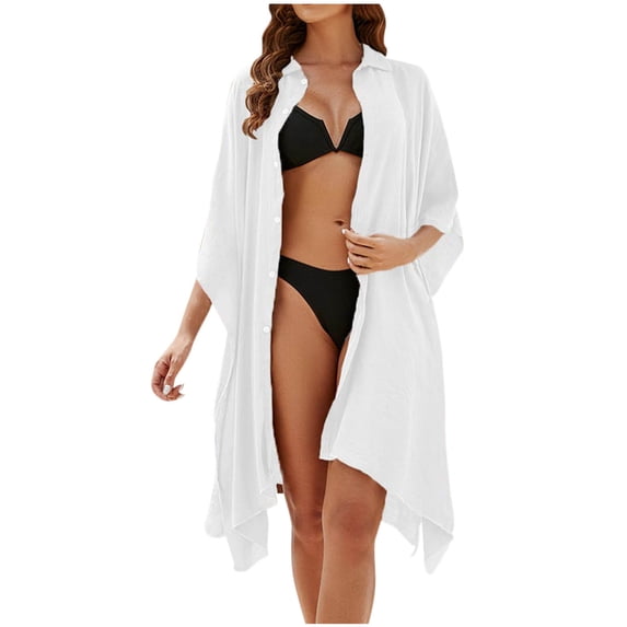 Swimsuit Cover Up for Women Plus Size Fashion Button Down Shirts Style Cardigan Loose Coat Bikini Smock Blouse