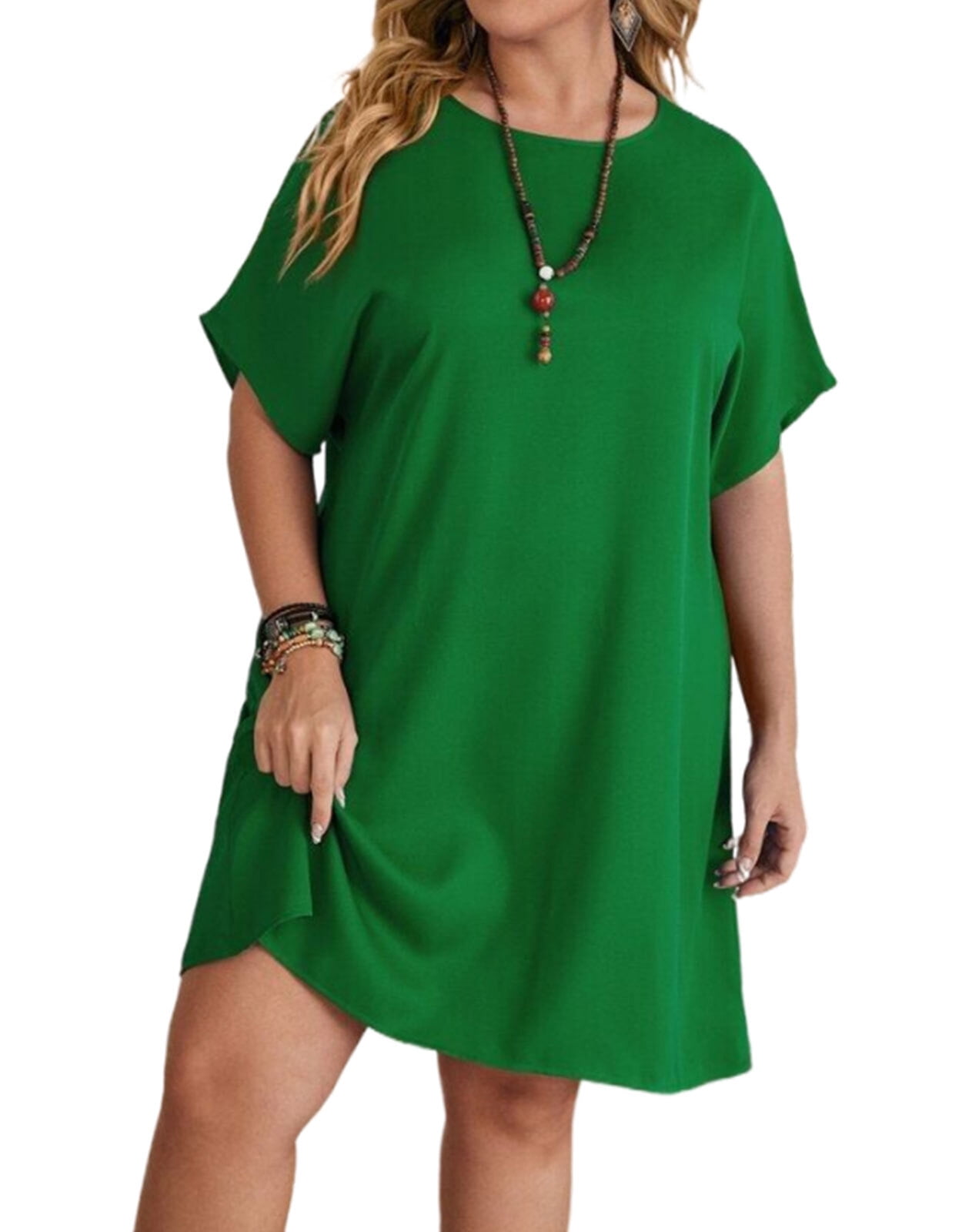 Swimsuit Cover Up for Women Plus Size Solid Color Crewneck Bathing Suit