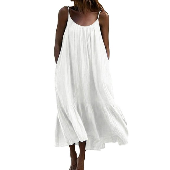 Swimsuit Cover Up for Women Plus Size Solid Color Round Neck Bathing Suit Cover Up Swing Ruffled Hem Beach Summer Dresses Shermie