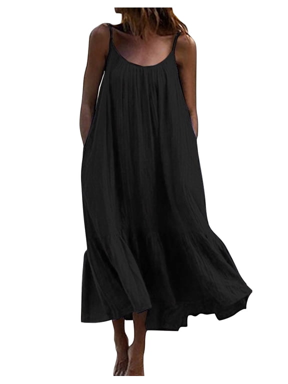 Swimsuit Cover Up for Women Plus Size Solid Color Round Neck Bathing Suit Cover Up Swing Ruffled Hem Beach Summer Dresses Shermie