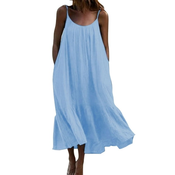 Swimsuit Cover Up for Women Plus Size Solid Color Round Neck Bathing Suit Cover Up Swing Ruffled Hem Beach Summer Dresses Shermie