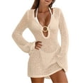 thumbnail image 1 of Swimsuit Cover Up for Women Sexy Metal Ring Hollow V-Neck Long Sleeve Beach Cover Up Mesh Crochet Bathing Suit Cover Ups Shermie, 1 of 5