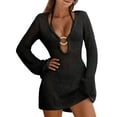 thumbnail image 1 of Swimsuit Cover Up for Women Sexy Metal Ring Hollow V-Neck Long Sleeve Beach Cover Up Mesh Crochet Bathing Suit Cover Ups Shermie, 1 of 6