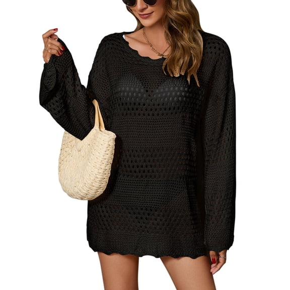 Swimsuit Cover Up for Women Summer Long Sleeve Bathing Suit Cover Up Swim Crochet Bikini Beach Dress Shermie