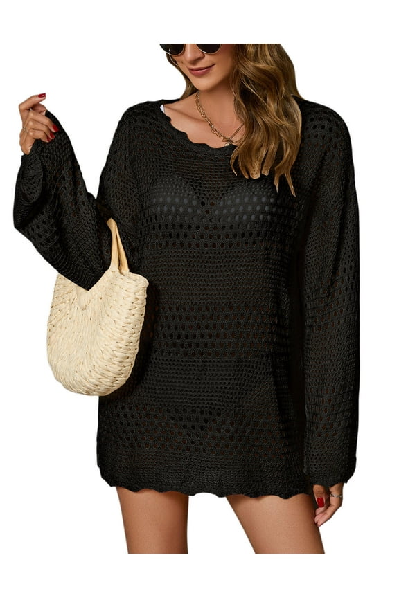 Swimsuit Cover Up for Women Summer Long Sleeve Bathing Suit Cover Up Swim Crochet Bikini Beach Dress Shermie