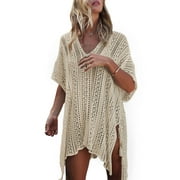 Swimsuit Cover Up for Women Summer Sexy Hollow Out Seethrough Crochet Bathing Suit Cover Up Swimwear Beach Cover Up with Tassel Shermie