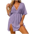 thumbnail image 1 of Swimsuit Cover Ups Dress for Women Chiffion Summer Beach Cover Up Sheer V-Neck Bikini Coverup Purple S(S), 1 of 7