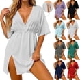 thumbnail image 1 of Swimsuit Cover Ups Dress for Women Chiffion Summer Beach Cover Up Sheer V-Neck Bikini Coverup White XL(XL), 1 of 7