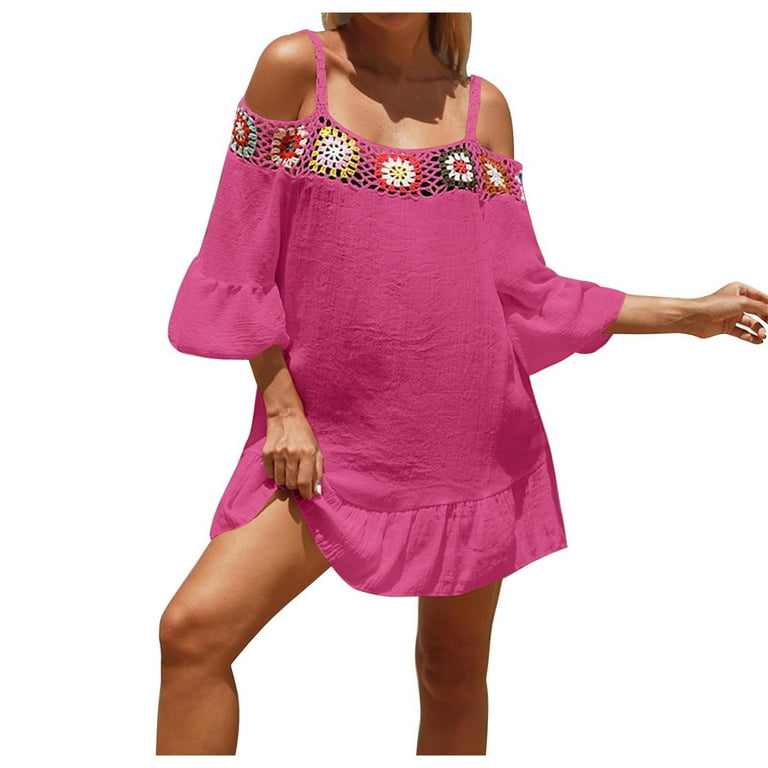 Swimsuit Cover Ups Women Crochet Cold Shoulder Bikini Summer Beach Coverups Dress for Swimwear Bathing Suit Walmart