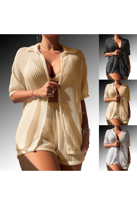 Swimsuit Cover Ups for Women 2 Piece Short Sleeve Kimono Cover Up with Shorts Set Swimsuit Coverup for Women