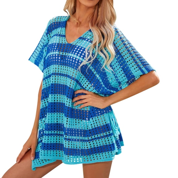 Swimsuit Cover Ups for Women Sheer Tie Front Vacation Knit Sweater Casual Summer Beach Cover Up