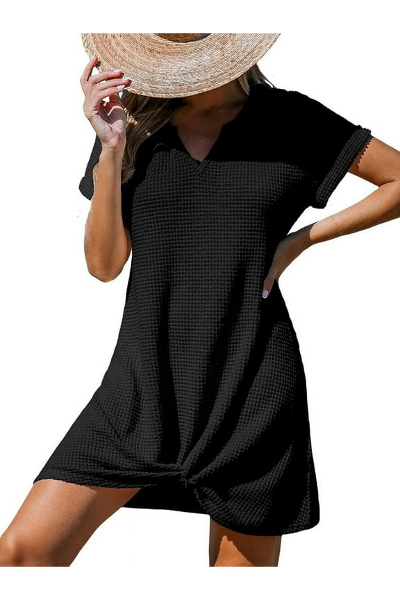 Swimsuit Cover Ups for Women Short Sleeve Bathing Suit Casual Bikini Swimwear Beach Cover Up Dress S-XXL