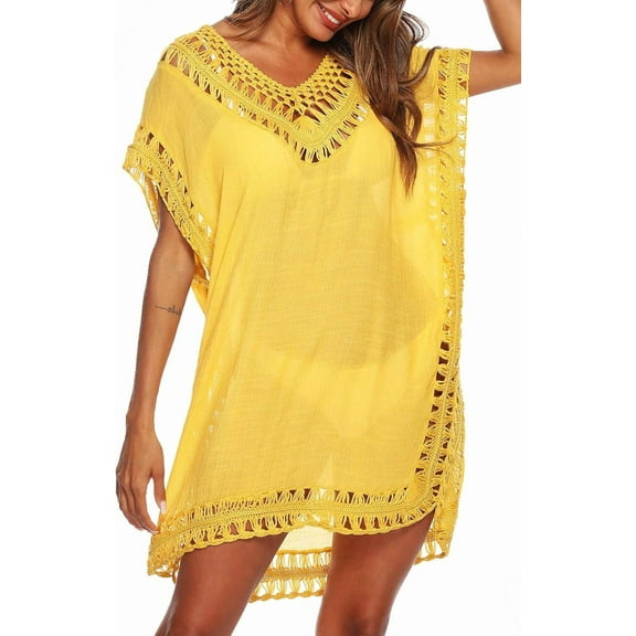 Swimsuit Cover Ups for Women, V Neck Hollow Out Swim Coverup Crochet Chiffon Summer Beach Cover Up Dress