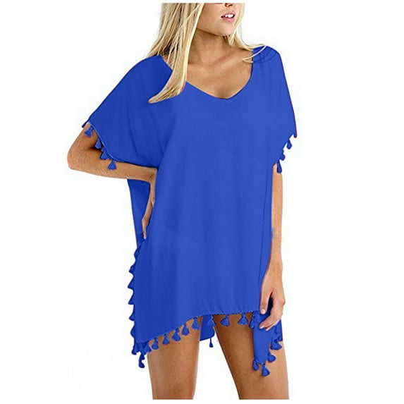 Swimsuit Cover up For Women Women's New Fashion Beach Sexy Solid Hem Cover Up Swimwear Blue One Size