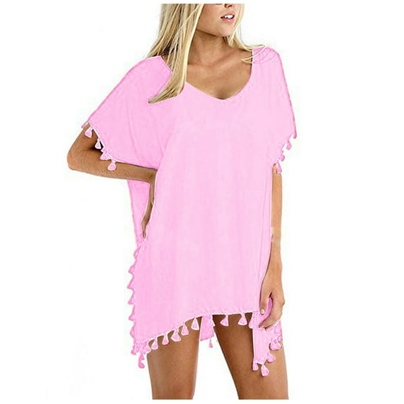 Swimsuit Cover up For Women Women's New Fashion Beach Sexy Solid Hem Cover Up Swimwear Pink One Size